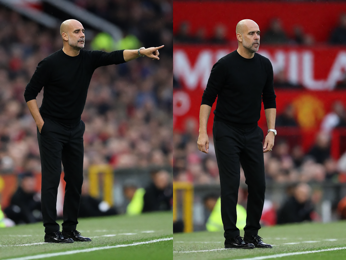 足球教练在场边指挥战术神情专注